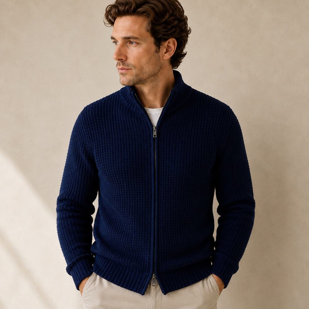 Autumn Cashmere Men M Navy Merino Wool Cashmere Full Zip Sweater Jacket Office